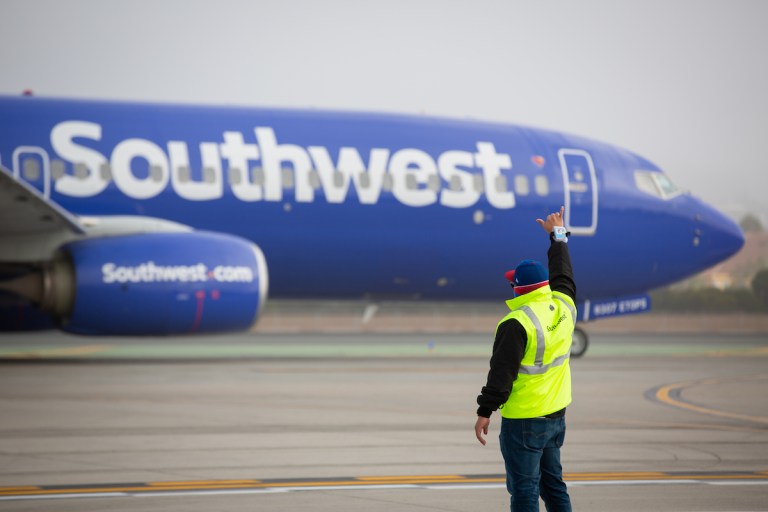 A Southwest Airlines Boeing 737 departing San Diego.