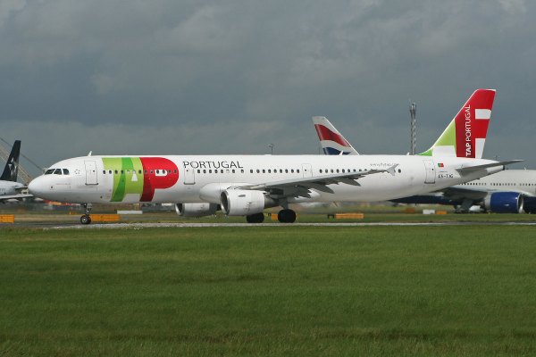 A TAP Air Portugal plane at London's Heathrow airport