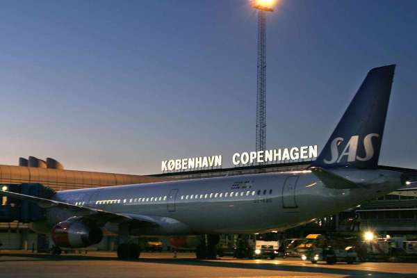 A SAS aircraft at the Copenhagen airport