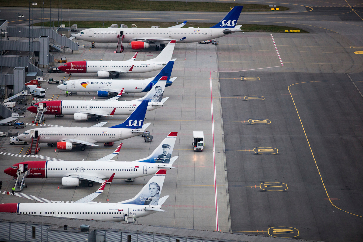 Norwegian Air and SAS aircraft at the Oslo airport
