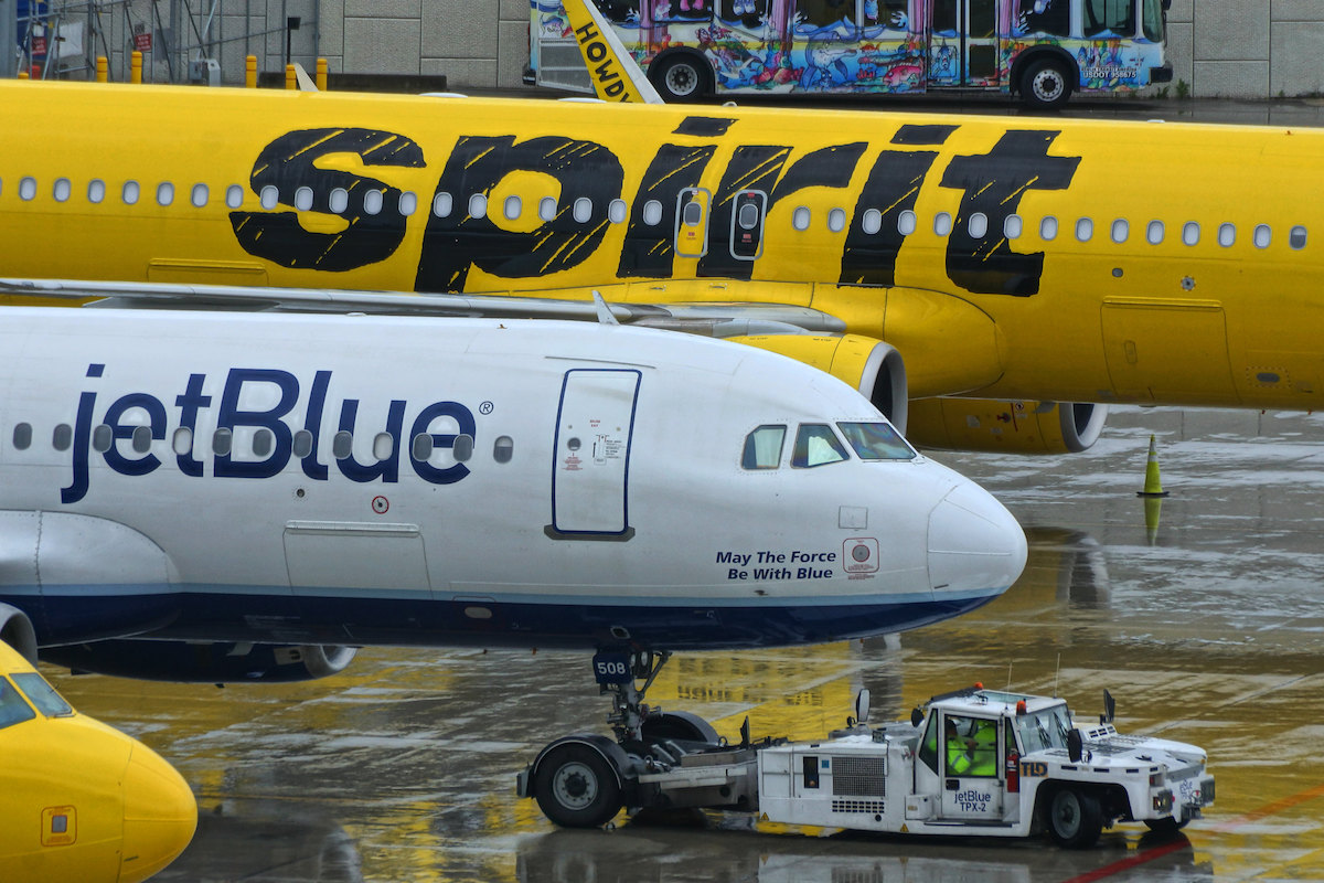 JetBlue and Spirit aircraft at the Fort Lauderdale airport
