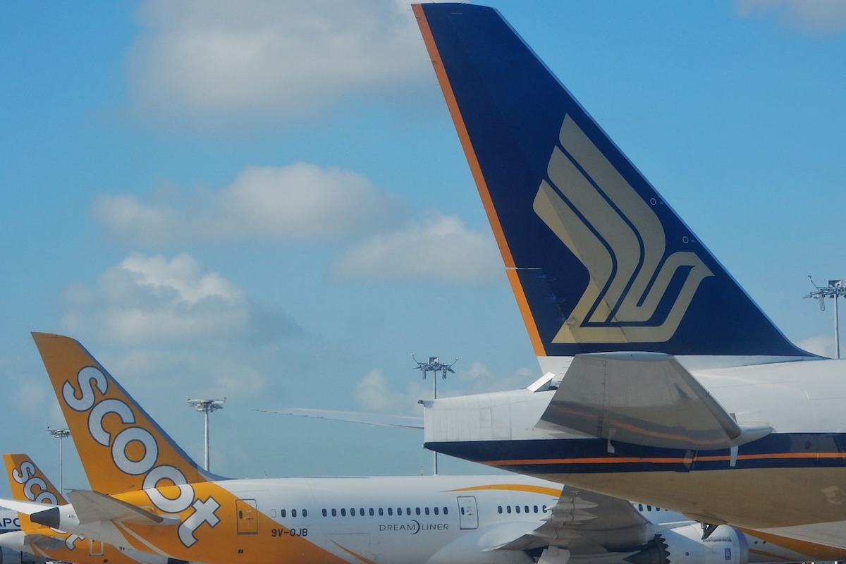 Singapore Airlines and Scoot tails at Changi airport