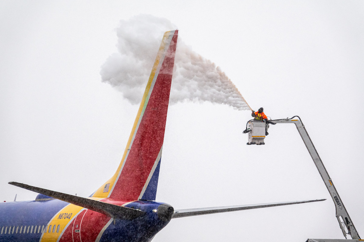 A Southwest plane being deiced in Denver