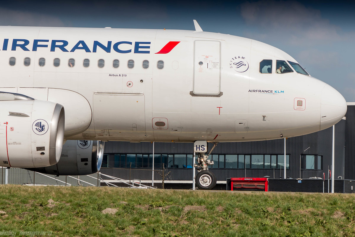 The nose of an Air France jet at Amsterdam's Schiphol airport