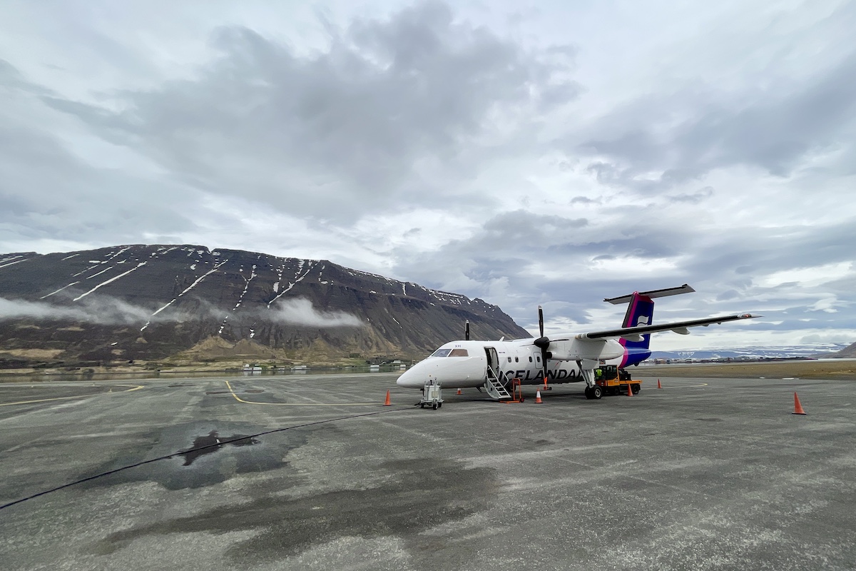 An Icelandair Dash 8 at Isafjordur