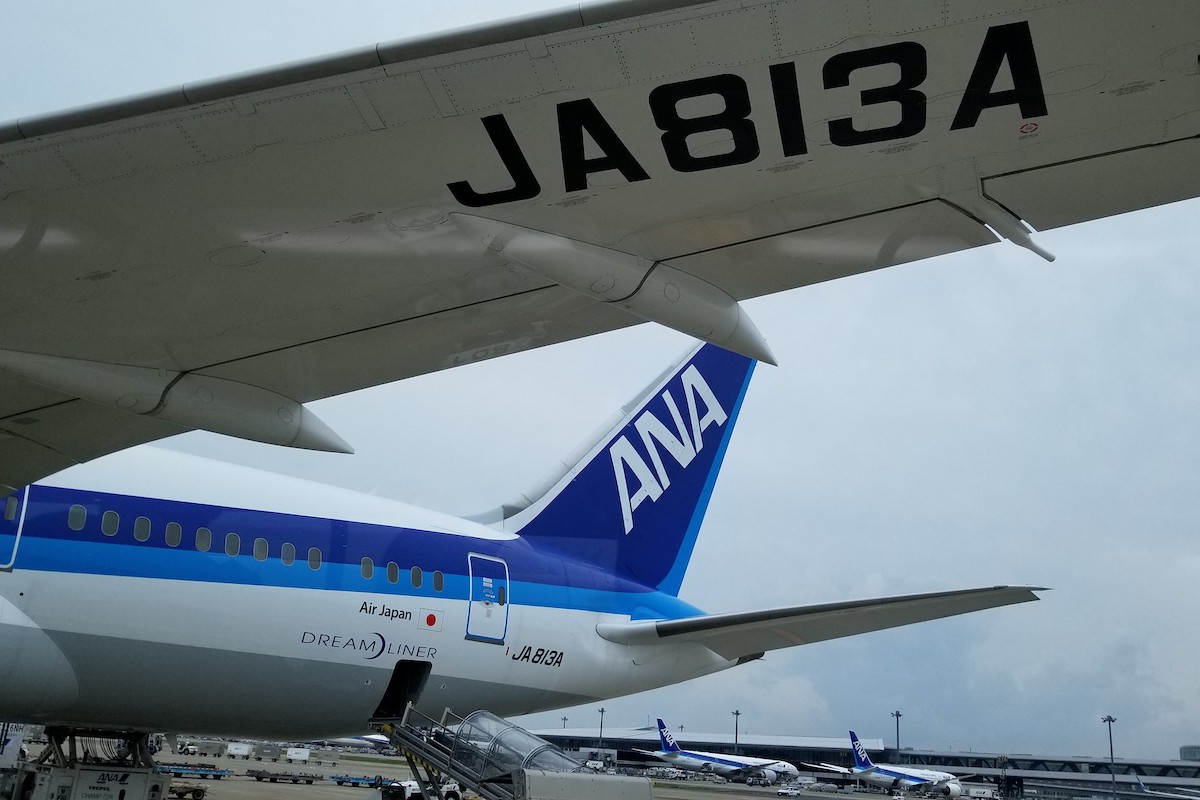 An ANA Boeing 787 in Tokyo