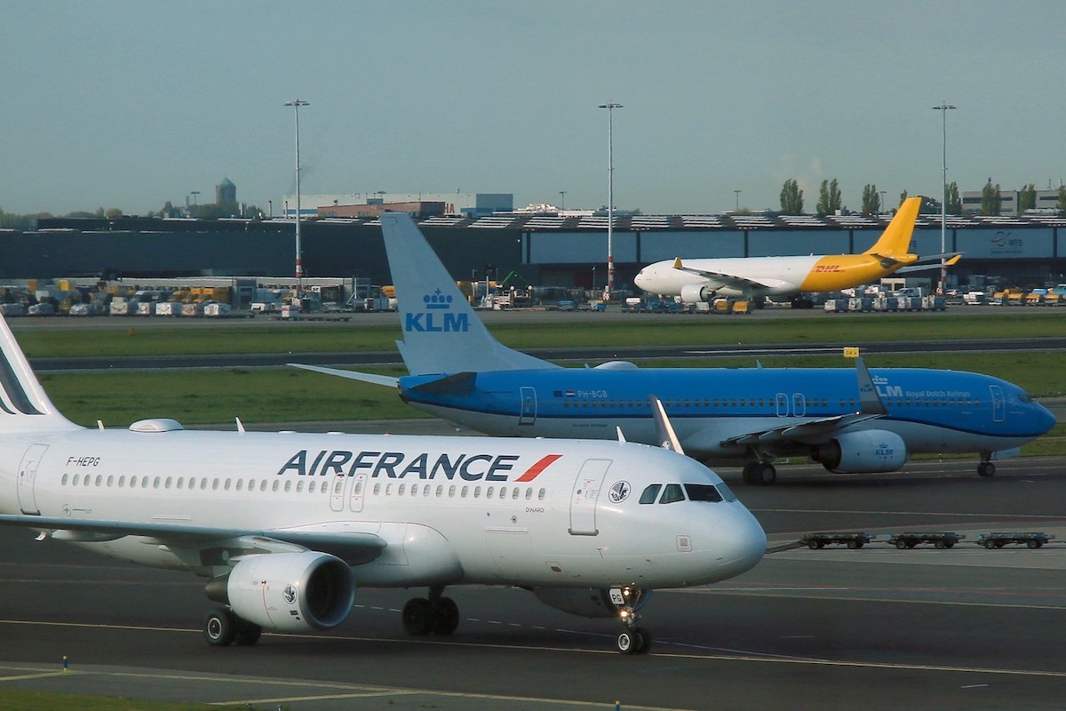 Air France and KLM airplanes in Amsterdam