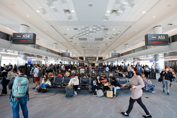 Crowded concourse at Denver Airport