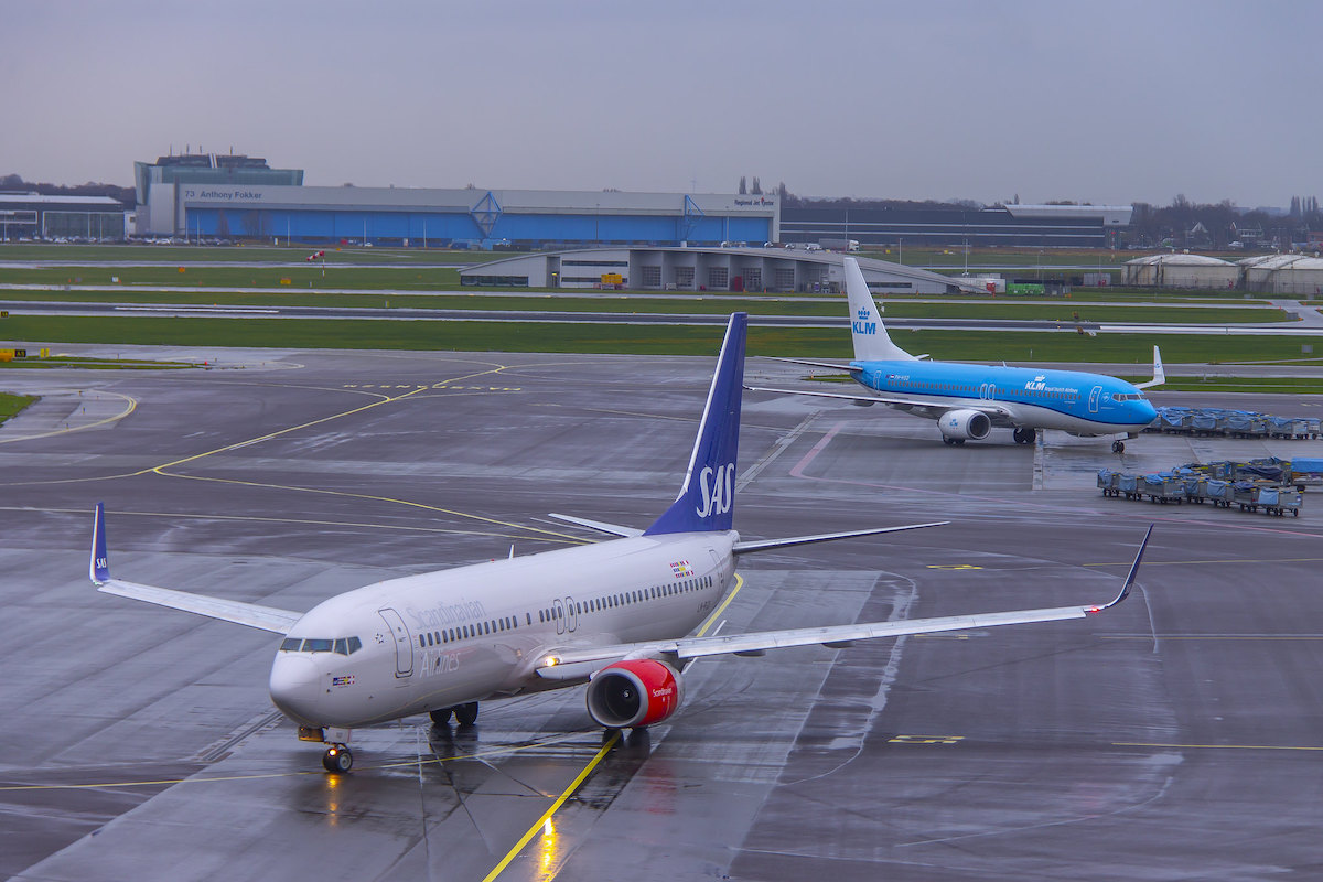 SAS and KLM planes in Amsterdam
