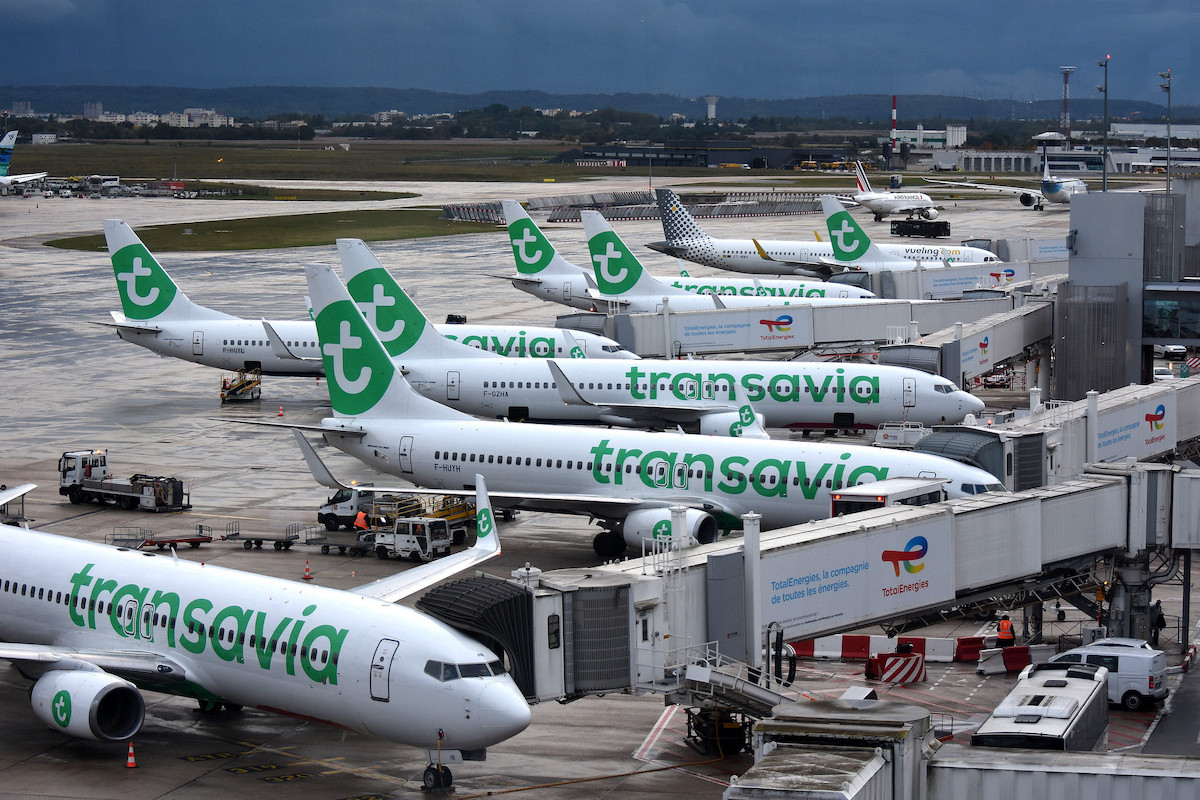 Transavia planes lined up at Paris Orly airport
