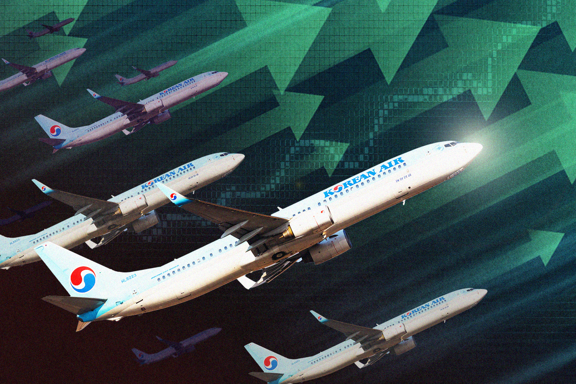 A graphic showing Korean Air planes