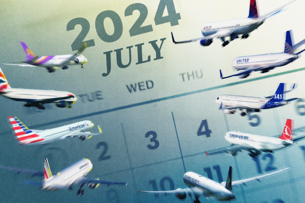 An illustration showing planes and a calendar