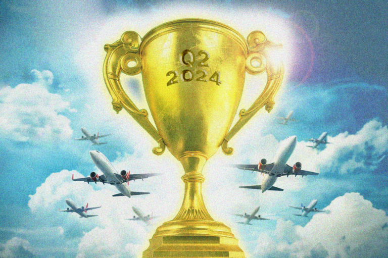 An illustration showing a trophy and some planes.