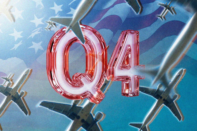 An illustration showing a large Q4 banner with aircraft behind.