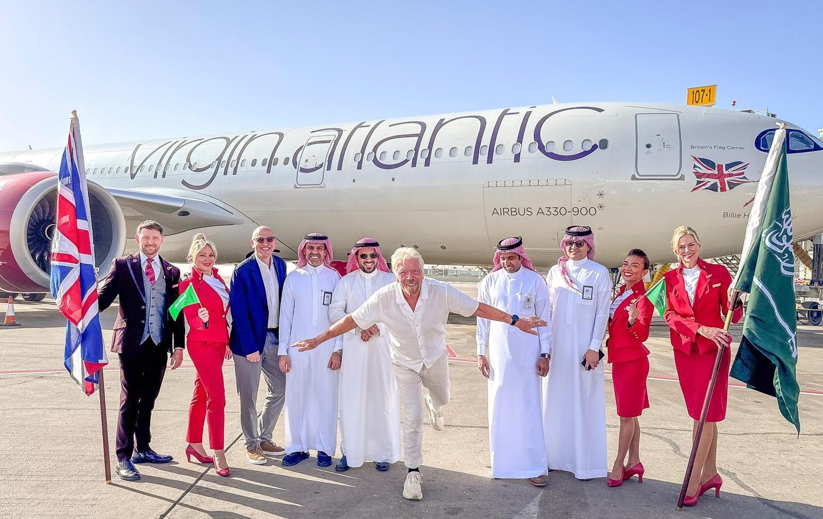 A senior delegation on the apron at Riyadh AIrport for the first Virgin Atlantic flight.