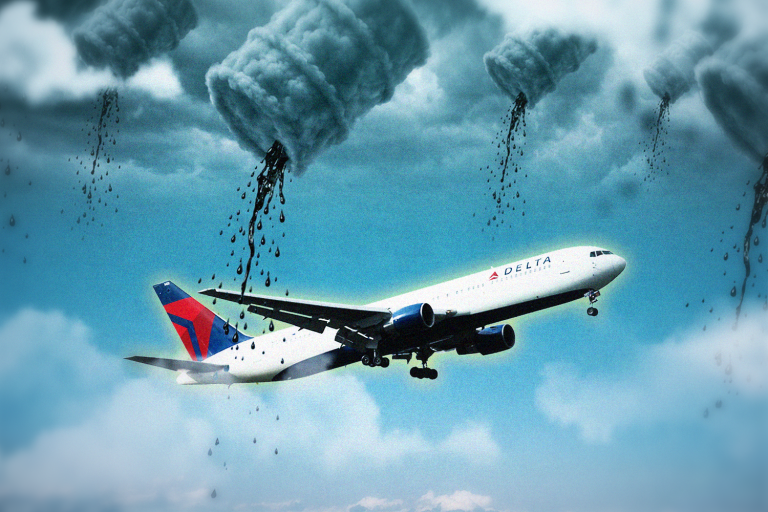 An illustration showing a Delta plane and oil barrels.