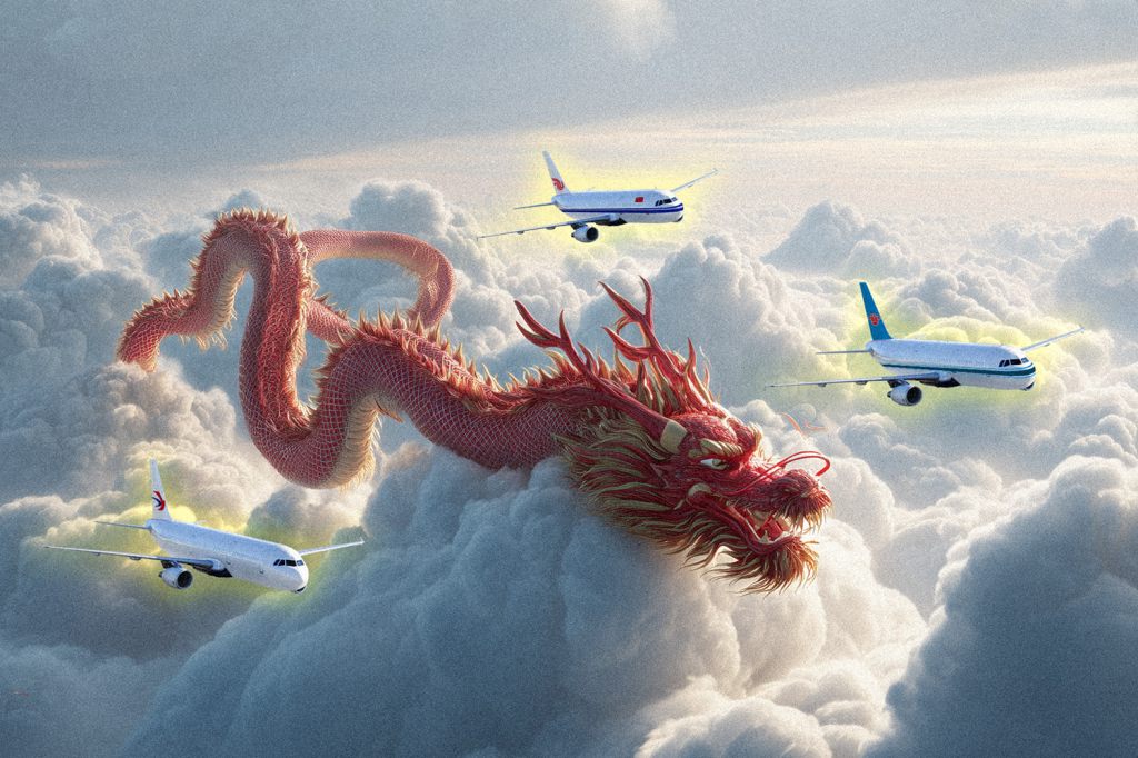 An illustration showing a dragon alongside China's big three airlines.