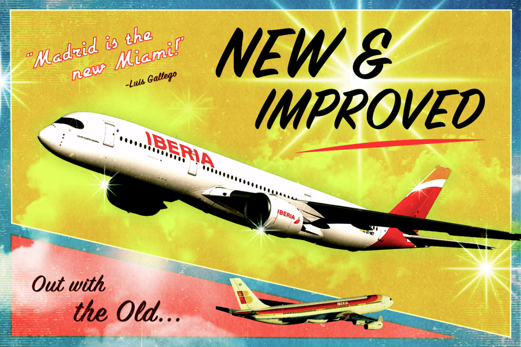 An illustration showing an Iberia plane