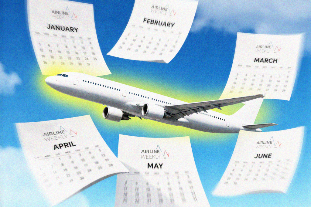 An illustration showing a plane and calendar pages.